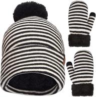 warm knit fleece lined winter toddler pom beanie hat and mittens gloves set for boy girl kids age 2-5 logo