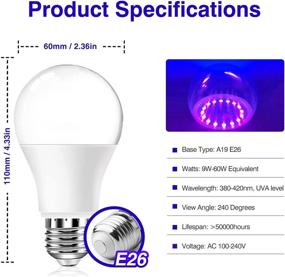 img 3 attached to 🔦 Neporal 9W LED Black Light Bulbs - 75W Equivalent UV Blacklight Bulbs A19: UVA Level 380-420nm, Glow in The Dark for Blacklight Party, Fluorescent Poster, Body Paint, Neon Glow - 85-265V, E26 Base