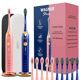 img 4 attached to 🦷 Серия Duette от Wagner & Stern: 2 электрические зубные щетки с датчиком давления, 5 режимами чистки, 4 уровнями интенсивности и премиальными чехлами для путешествий (розовый/голубой) - лучший дентальный уход