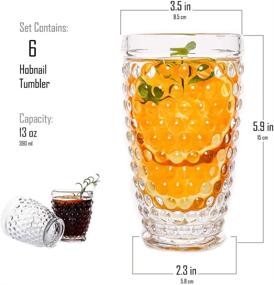 img 2 attached to Hobnail Premium Glass Set of 6 - 13oz for Iced Beverages, Ideal for Refreshments, Soda, Juice, Perfect for Dinner Parties, Bars, Restaurants