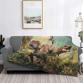 img 4 attached to Dinosaur Blanket Jurassic Printed Microfiber