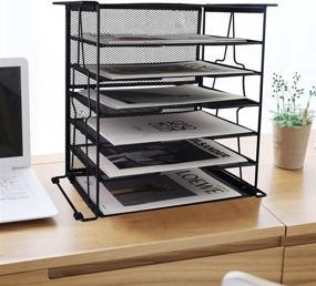 img 1 attached to 📎 ProAid 7-Tray Mesh Letter Paper Organizer with Handles and Supporting Legs - Black