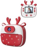 dragon touch instantfun2: kids camera - dual camera lens, print paper, cartoon sticker, color pens, camera bag - ideal for girls and boys (christmas red) logo