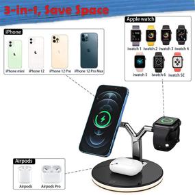 img 3 attached to Multi-compatible Magnetic Wireless Charging Station for iPhone 13 12 - Nightstand Stand 3 in 1: Mag-Safe Charger for Air Pods, iWatch, and More (Black)