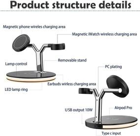 img 2 attached to Multi-compatible Magnetic Wireless Charging Station for iPhone 13 12 - Nightstand Stand 3 in 1: Mag-Safe Charger for Air Pods, iWatch, and More (Black)