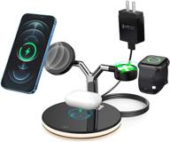 multi-compatible magnetic wireless charging station for iphone 13 12 - nightstand stand 3 in 1: mag-safe charger for air pods, iwatch, and more (black) logo