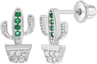 💎 stylish 925 sterling silver green & white cactus screw back earrings for young girls & teens - amazing cubic zirconia stud earrings logo