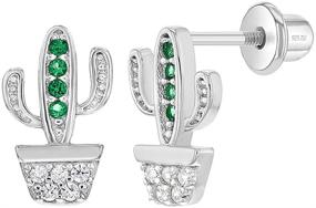 img 4 attached to 💎 Stylish 925 Sterling Silver Green & White Cactus Screw Back Earrings for Young Girls & Teens - Amazing Cubic Zirconia Stud Earrings