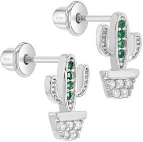 img 3 attached to 💎 Stylish 925 Sterling Silver Green & White Cactus Screw Back Earrings for Young Girls & Teens - Amazing Cubic Zirconia Stud Earrings