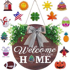 img 4 attached to 🚪 Siminsy Interchangeable Welcome Door Sign: Seasonal Front Door Decor with 15 Changeable Icons for Halloween, New Year, Christmas, Thanksgiving & More