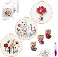 🌿 complete 3-pack embroidery starter kit: patterns, instructions, hoop, clothes, color threads - ideal diy beginner stitch kit for plant, flower designs (embroidery kit-p) logo