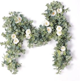 img 4 attached to 🌿 White Eucalyptus Garland with Champagne Roses | Artificial Greenery Wedding Backdrop | Wall Decor for Parties by PARTY JOY