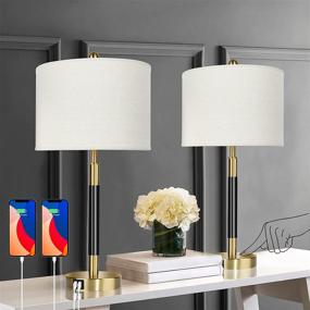 img 4 attached to 🌟 Set of 2 Qimh Modern Touch Control Table Lamps - 3-Way Dimmable Bedside Lamps with 2 USB Ports, Beige Drum Linen Shades, Gold & Matte Black Finish - Ideal for Bedroom, Living Room