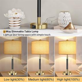 img 3 attached to 🌟 Set of 2 Qimh Modern Touch Control Table Lamps - 3-Way Dimmable Bedside Lamps with 2 USB Ports, Beige Drum Linen Shades, Gold & Matte Black Finish - Ideal for Bedroom, Living Room