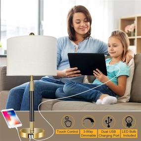 img 2 attached to 🌟 Set of 2 Qimh Modern Touch Control Table Lamps - 3-Way Dimmable Bedside Lamps with 2 USB Ports, Beige Drum Linen Shades, Gold & Matte Black Finish - Ideal for Bedroom, Living Room