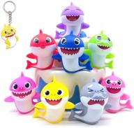 🦈 shark baby cake toppers – fun cake decor – 1.5 x 2-inch baby shower party décor – pack of 8 cupcake toppers for kids + matching keychain – shark theme toppers for 1st birthday celebration logo