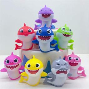 img 3 attached to 🦈 Shark Baby Cake Toppers – Fun Cake Decor – 1.5 x 2-inch Baby Shower Party Décor – Pack of 8 Cupcake Toppers for Kids + Matching Keychain – Shark Theme Toppers for 1st Birthday Celebration