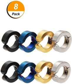 img 2 attached to 💍 Mudder Non-Piercing Earrings: 8-Piece Stainless Steel Fake Ear Hoops for Men and Women - Available in 4 Colors