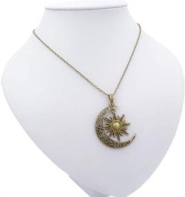 img 3 attached to Retro Swirl Filigree Unisex Jewelry Gifts - Vintage Bronze Crescent Moon and Sun Pendant Necklace