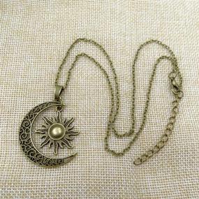 img 2 attached to Retro Swirl Filigree Unisex Jewelry Gifts - Vintage Bronze Crescent Moon and Sun Pendant Necklace