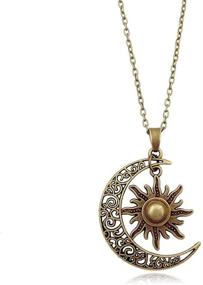 img 4 attached to Retro Swirl Filigree Unisex Jewelry Gifts - Vintage Bronze Crescent Moon and Sun Pendant Necklace