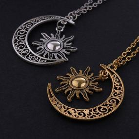 img 1 attached to Retro Swirl Filigree Unisex Jewelry Gifts - Vintage Bronze Crescent Moon and Sun Pendant Necklace