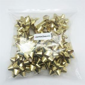 img 1 attached to 🎁 PEPPERLONELY Brand 12PC Peel & Stick Bright Metallic Foil Christmas Confetti Gift Star Bows 4-1/4", Gold - Festive and Shiny Decorative Bows for Holiday Gifts