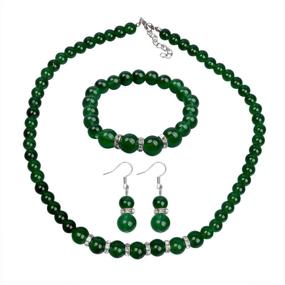 img 4 attached to 💎 Elegant Faux Pearl and Crystal Costume Jewelry Set in Red and Green for Women and Girls with Colorful Bling Necklace, Earrings, and Bracelet