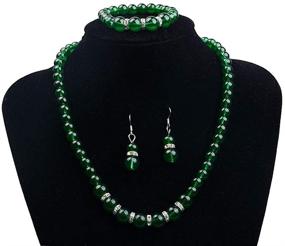 img 3 attached to 💎 Elegant Faux Pearl and Crystal Costume Jewelry Set in Red and Green for Women and Girls with Colorful Bling Necklace, Earrings, and Bracelet