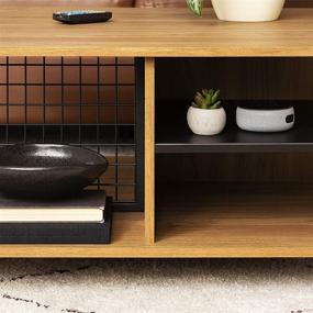 img 1 attached to 🔲 Streamlined Elegance: Walker Edison 30 Inch Metal and Wood Square Coffee Table with Ottoman Storage Shelf - English Oak Accent for Living Room