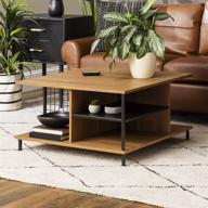 🔲 streamlined elegance: walker edison 30 inch metal and wood square coffee table with ottoman storage shelf - english oak accent for living room логотип