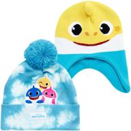 🦈 nickelodeon boys' baby shark winter hat set - 2 pack pom pom beanie and 3d fin hat bundle logo