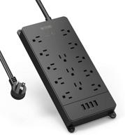 🔌 etl listed trond 13 outlet power strip surge protector with 4 usb ports, 4000j rating, wall mountable, low-profile flat plug, 5ft extension cord, 14awg heavy duty - black логотип