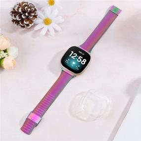 img 3 attached to 🌈 Металлические ремешки Girovo, совместимые с браслетами Fitbit Versa 3 и Fitbit Sense для женщин - наручные браслеты из нержавеющей стали с защитным чехлом для экрана - красочные аксессуары