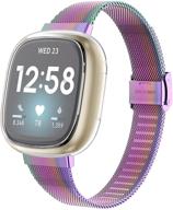 🌈 металлические ремешки girovo, совместимые с браслетами fitbit versa 3 и fitbit sense для женщин - наручные браслеты из нержавеющей стали с защитным чехлом для экрана - красочные аксессуары логотип