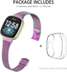 img 2 attached to 🌈 Металлические ремешки Girovo, совместимые с браслетами Fitbit Versa 3 и Fitbit Sense для женщин - наручные браслеты из нержавеющей стали с защитным чехлом для экрана - красочные аксессуары