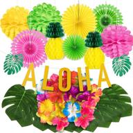whaline 44-piece tropical party decoration set: aloha banner, hawaiian flowers, palm leaves, honeycomb fans, tissue paper pom poms, paper pineapple – perfect luau jungle beach theme party supplies logo