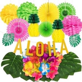 img 4 attached to Whaline 44-Piece Tropical Party Decoration Set: Aloha Banner, Hawaiian Flowers, Palm Leaves, Honeycomb Fans, Tissue Paper Pom Poms, Paper Pineapple – Perfect Luau Jungle Beach Theme Party Supplies