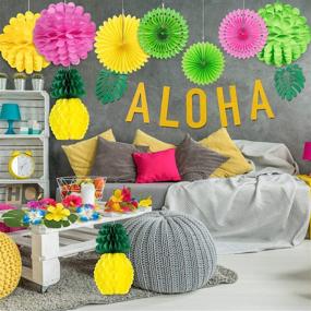 img 1 attached to Whaline 44-Piece Tropical Party Decoration Set: Aloha Banner, Hawaiian Flowers, Palm Leaves, Honeycomb Fans, Tissue Paper Pom Poms, Paper Pineapple – Perfect Luau Jungle Beach Theme Party Supplies