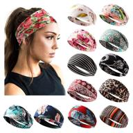 🌸 stylish and functional 12 pack women's boho printed headbands - perfect for yoga, running, and sports logo