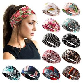 img 4 attached to 🌸 Stylish and Functional 12 Pack Women's Boho Printed Headbands - Perfect for Yoga, Running, and Sports