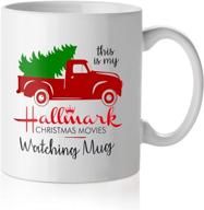 🎄 pcdvn christmas movie watching mug: festive red pickup truck coffee cocoa cup for cozy winter holidays! logo