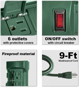 img 2 attached to Enhance Your Outdoor Power Access with the BESTTEN Green Power Strip: Covers, Overload Protection, 6 Outlets, 9-ft Extension Cord, ETL Certified!
