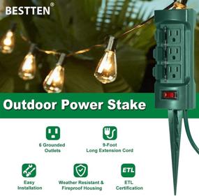 img 3 attached to Enhance Your Outdoor Power Access with the BESTTEN Green Power Strip: Covers, Overload Protection, 6 Outlets, 9-ft Extension Cord, ETL Certified!