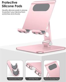 img 1 attached to Enhanced Adjustable Tablet Stand Holder - OMOTON iPad Stand Holder with Enhanced Stability, Durable Aluminum Foldable Desktop Tablet Dock Compatible with iPad 9th generation, iPad Mini 6/Air/Pro, Rose Gold