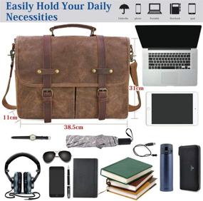 img 2 attached to 👜 Premium Waterproof Vintage Leather Messenger Bag for Men - Large 15.6 Inch Laptop Briefcase, Brown