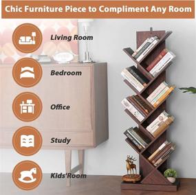 img 3 attached to 📚 9-Tier Rustic Tree Bookshelf | Narrow Bookcase for Small Spaces | Sturdy Anti-Fall Book Shelf Organizer for Home Office | Unique Bookshelf Tower | Display Stand Rack for Books, CDs