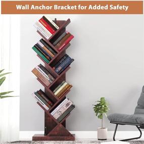 img 2 attached to 📚 9-Tier Rustic Tree Bookshelf | Narrow Bookcase for Small Spaces | Sturdy Anti-Fall Book Shelf Organizer for Home Office | Unique Bookshelf Tower | Display Stand Rack for Books, CDs