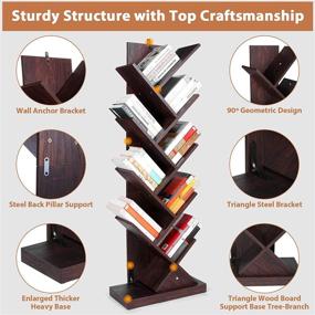 img 1 attached to 📚 9-Tier Rustic Tree Bookshelf | Narrow Bookcase for Small Spaces | Sturdy Anti-Fall Book Shelf Organizer for Home Office | Unique Bookshelf Tower | Display Stand Rack for Books, CDs