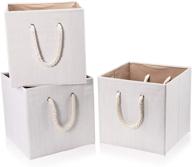 📦 set of 3 beige bamboo fabric cube storage bins with cotton rope handle - 13x13x13 inch size, collapsible and resistant organizer basket box for shelves by robuy logo